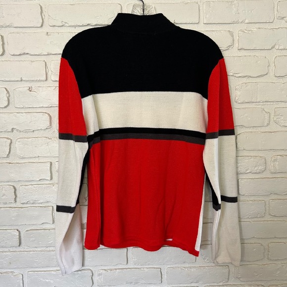 Obermeyer Red White Black Gray Block‎ Print Knit Sweater Women's Size Large - Picture 5 of 6